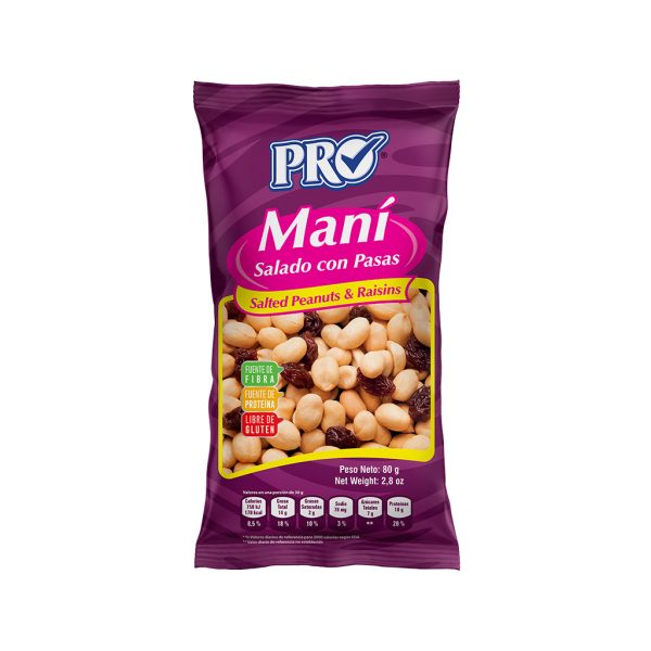 Maní con pasas pro 80grs